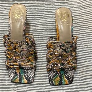 Vince Camuto Black and Green Heels with Geometric Design